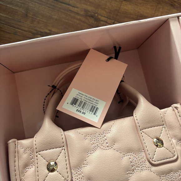 NWT Juicy Couture 3 Piece Set Quilted Pink‎ Diamond - Coin Purse/Shoulder Strap